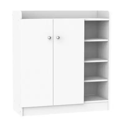 HOMCOM Prostorsko varčna in sodobna bela lesena omara za 12 parov čevljev, 4 odprte police, 83 x 30 x 90 cm, bela