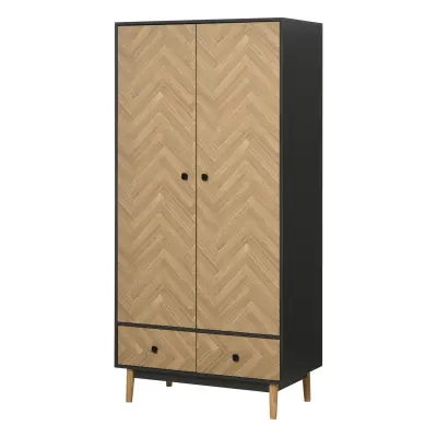 HOMCOM Lesena garderobna omara z dvema vratoma, 4 predali, 2 predaloma in obešalnikom za oblačila, temno siva, 90x50x190 cm