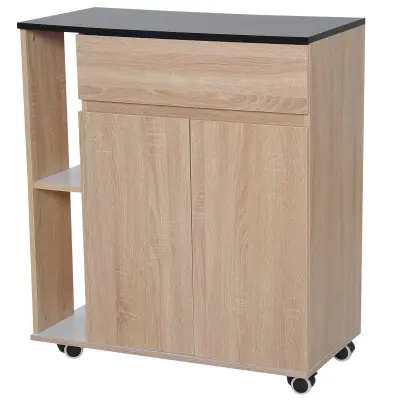 HOMCOM Kuhinjski voziček na kolesih s predali Lesena omarica 78x39,5x88,5 cm