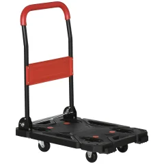DURHAND Zložljiv transportni voziček iz jekla in PP s kolesi, največ 150 kg, 70x52,5x90 cm, črno-rdeč