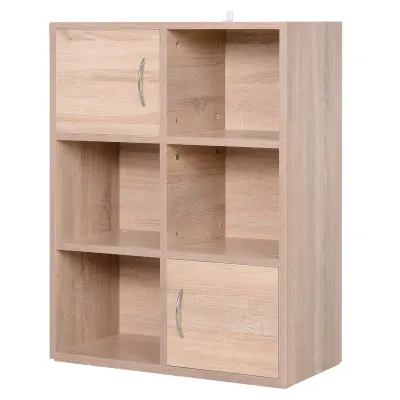 HOMCOM Knjižna polica Lesena omara s 3 policami, 4 predali in 2 vrati, 61,5x29,5x80cm