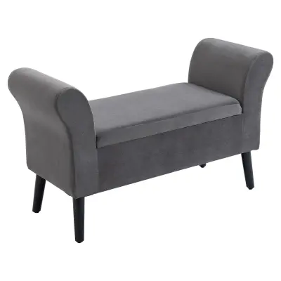 HOMCOM oblazinjena klop za shranjevanje za spalnico in predsobo, klop iz velur tkanine z nasloni za roke, 111,5x41x65cm, siva