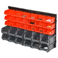 DURHAND omara za orodje s 30 nastavljivimi in odstranljivimi škatlami za shranjevanje, stenska, PP, rdeče sivo črna, 37,5x18x63cm