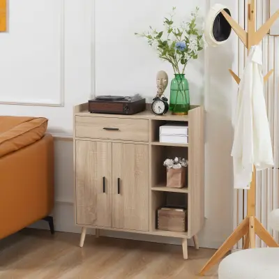 HOMCOM Moderna kredenca s predalom in omarico, lesena večnamenska omarica za kuhinjo in dnevno sobo, 80x30x96,5 cm