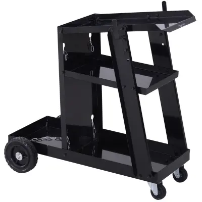 DURHAND Voziček za orodje 3 police 4 gumijasta kolesa Max. 50 kg delavnica jeklo 71 x 70 x 39 cm črna