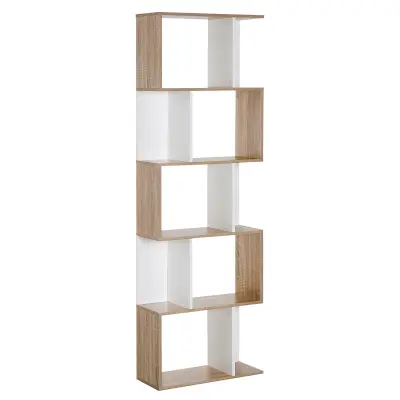 HOMCOM Moderna knjižna omara 5 praktičnih polic Odlična obdelava, gladka in na vlago odporna površina Bela iverna plošča 60×24×184,5 cm