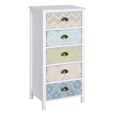 HOMCOM Vintage garderobna omara s 5 predali v stilu shabby kopalnica, predsoba, spalnica 46 × 34 × 97,5 cm bela