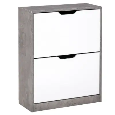 HOMCOM Prostorsko varčna omara za čevlje z dvema vratoma za 8 parov čevljev, moderno pohištvo v sivi in beli barvi, 62,5x26x81cm