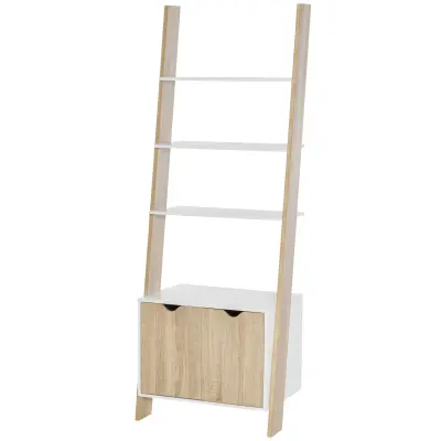 HOMCOM Knjigomat s 3 policami in omarico, sodoben lesen regal v nordijskem slogu, 60x40x171cm, hrast in bela barva, HOMCOM