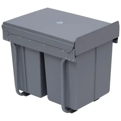 HOMCOM Odstranljiv koš za smeti s 3 posodami za recikliranje, skupna prostornina 40 l, 48x34,2x41,8 cm, siva