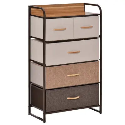 HOMCOM zložljivi regal s petimi predali iz blaga in MDF, pohištvo za dnevno sobo, 58x29x99cm, večbarvno