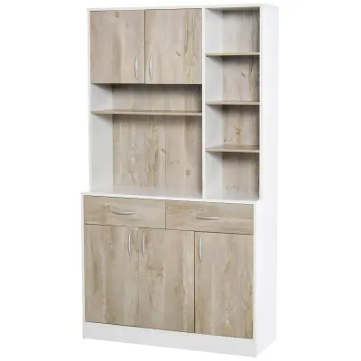 HOMCOM Kuhinjska shramba Bufetna omara, vrata predalov in odprti predali, 100L x 39D x 181,5Acm, bela in lesena