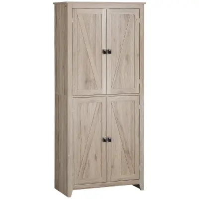 HOMCOM Moderna bočna omara s 4 vrati z nastavljivimi policami in dvignjenim dnom, lesena kuhinjska omarica 80x40x182cm, naravna barva