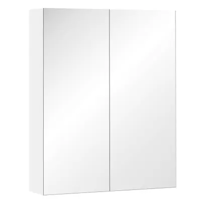 HOMCOM Kopalniška stenska omarica z dvema sprednjima vratoma, ogledalom in 2 notranjima policama MDF bela (60 x 15 x 75 cm)