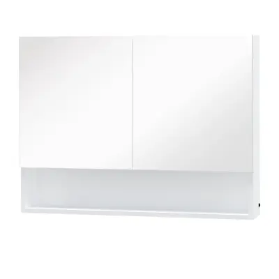 HOMCOM Stenska ogledalna omarica z LED-lučmi, odprto polico in nastavljivo notranjo polico, steklo in MDF, 80x15x60cm