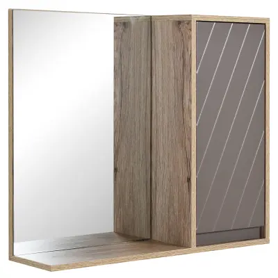 HOMCOM Kopalniška stenska omarica s polico in dvema policama, za namestitev na steno, siva in hrastova barva, 57 x 14,2 x 49,2 cm