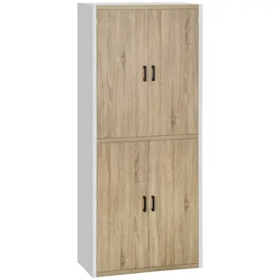 HOMCOM Lesena kuhinjska shramba iz MDF s 4 nastavljivimi policami, 4 vrati in napravo proti prevračanju, 80x40x182cm, les in bela