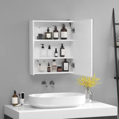 HOMCOM stenska omarica za kopalnico z enimi vrati, ogledalom in LED-lučmi | 2 notranji polici | MDF bela (60 x 50 x 15cm)