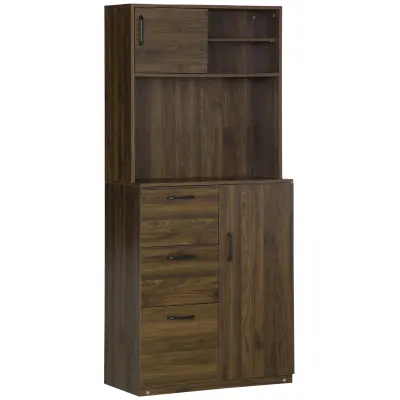 HOMCOM Moderna kredenca s 3 predali in omaricami, lesena omara za kuhinjo in dnevno sobo, 80x40x178cm, oreh