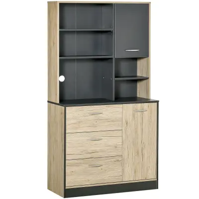 HOMCOM Moderna kuhinjska omara za varčevanje s prostorom z 2 omarama, 3 predali in 3 policami Les 90 x 39 x 169cm Dvobarvno svetlo hrastovo sivo