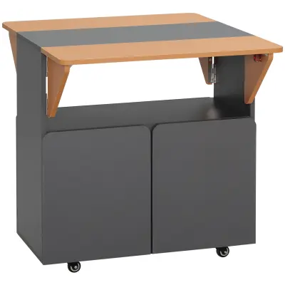 HOMCOM prostorsko varčna zložljiva miza za največ 4 osebe s 4 kolesi, skrito polico in omarico z vrati, 70x83x75cm, rumena in siva