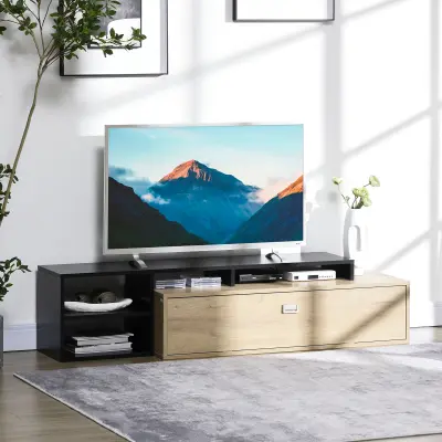 HOMCOM TV omarica za 32''-65'' s snemljivo polico in omarico z zložljivimi vrati, MDF, 163x40x38cm, barva lesa in črna