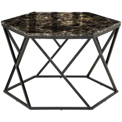 HOMCOM Moderna kavna mizica z vrhnjo stranico iz umetnega marmorja ter okvirjem iz MDF in jekla, 81 × 70 × 51,2 cm, črna