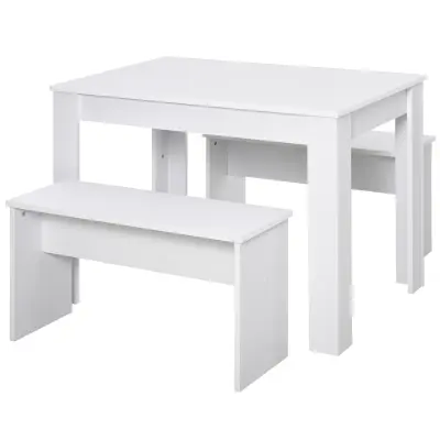 HOMCOM Komplet 3 delov mize z 2 klopmi za kuhinjo, bar ali moderno jedilnico, beli les, 2 sedeža, 110x70x75 cm