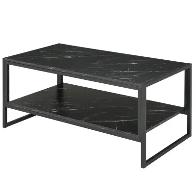 HOMCOM Črna kavna mizica z marmornim učinkom in spodnjo polico za dnevno sobo ali pisarno, 106x50x45 cm
