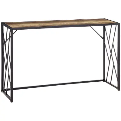HOMCOM Industrijski stil konzolna mizica v predsobi, vintage pohištvo iz jekla in lesa, 120x35x75cm, rjava barva
