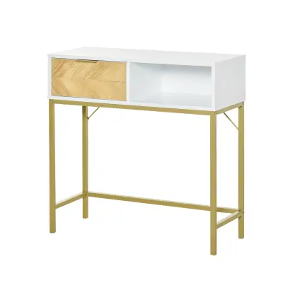 HOMCOM Lesena konzolna mizica, konzolna mizica za predsobo ali dnevno sobo s sodobnim dizajnom, bela in zlata, 80x30x80,5 cm