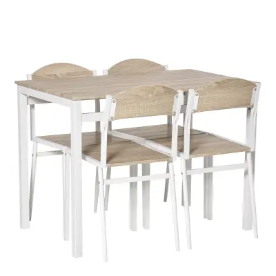 HOMCOM Komplet lesene jedilne mize in 4 stolov iz kovine in MDF, bela