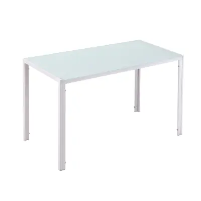 HOMCOM Moderna pravokotna miza za kuhinjo in dnevno sobo, kovinski okvir in plošča iz kaljenega stekla, 120x60x75 cm, bela, bela