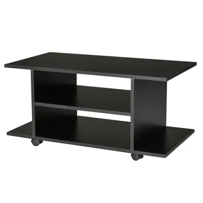 HOMCOM Moderno oblikovana televizijska omarica z lesenimi koleščki 80 × 40 × 40 cm črna