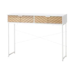 HOMCOM Moderna konzolna mizica z 2 predaloma, kovinska vhodna mizica s križnim okvirjem, kavna mizica za dnevno sobo, bela