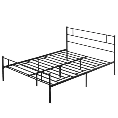 HOMCOM Jekleni okvir za zakonsko posteljo 165x211x100 cm, integrirane letve, industrijski stil vzglavja in vznožja, črn