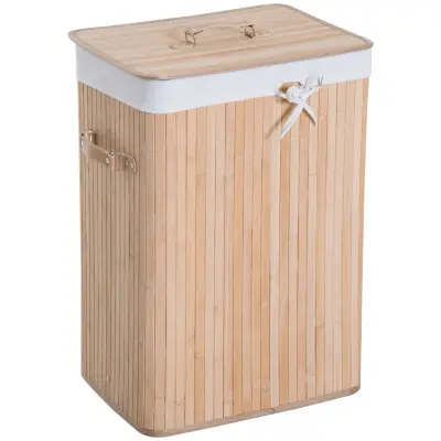 Homcom - koš za perilo iz bambusa s snemljivim pokrovom 40 x 30 x 60 cm, naraven