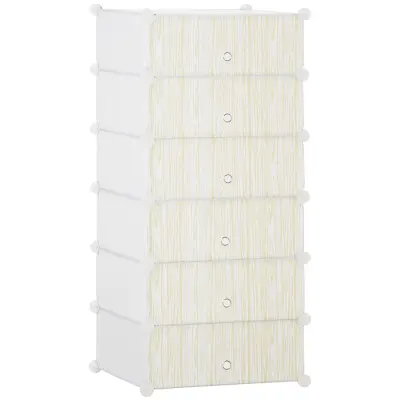 HOMCOM Prostorsko varčna modularna omara za čevlje, 6 kock 45x35x17cm iz PP plastike in jekla, 49x36,5x108cm, bela