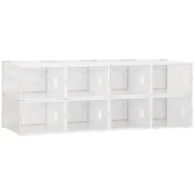 HOMCOM Modularna notranja omara za čevlje, ki varčuje s prostorom, modularna omara z odprtinami za prezračevanje, 8 kock 28x36x21cm, PP plastika, bela