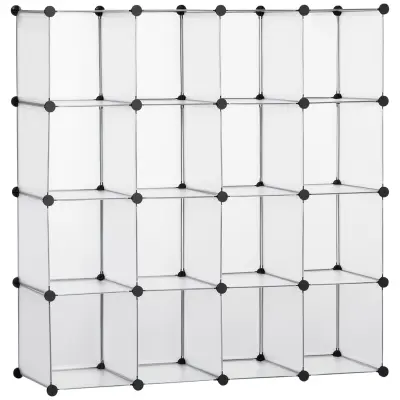 HOMCOM Modularna notranja omara za čevlje z varčevanjem s prostorom, 16 kock iz PP plastike in jekla 30x30x30cm, 125x32x125cm, prozorna