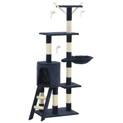 vidaXL Mačje drevo s praskalniki iz sisala 138 cm temno modre barve