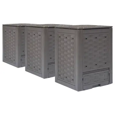 vidaXL Vrtni kompostnik 3 kosi rjavi 60x60x83 cm 900 L plastični ratan