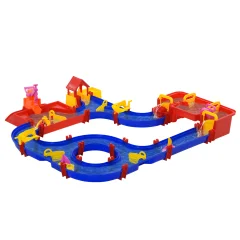 HOMCOM Igralni set z vodo in peskom, 78 kosov, otroška vodna zabavna steza za 3-6 let z dodatki in modularnimi deli, PP, 123x111x7cm, modra in rdeča