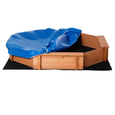 Outsunny lesen otroški peskovnik v obliki osmerokotnika s sedeži in pokrovom, vrtna igra za otroke od 3 do 8 let, 139,5x139,5x21,5 cm
