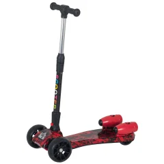 HOMCOM 3-kolesni skuter za majhne otroke od 3 do 6 let, zložljiv, nastavljiv z glasbo, osvetljenimi kolesi in raketami, rdeč