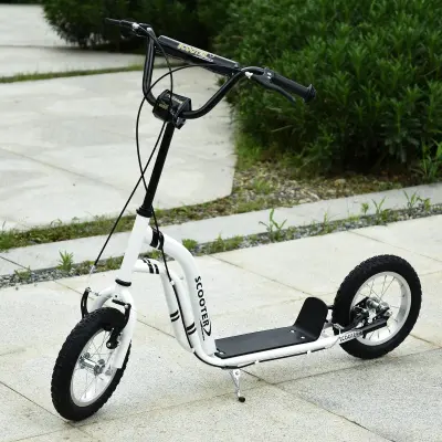 HOMCOM skuter z nastavljivim krmilom, velikimi kolesi, dvema zavorama in jeklenim okvirjem, bel, 120 × 58 × 85-95 cm, največ 100 kg