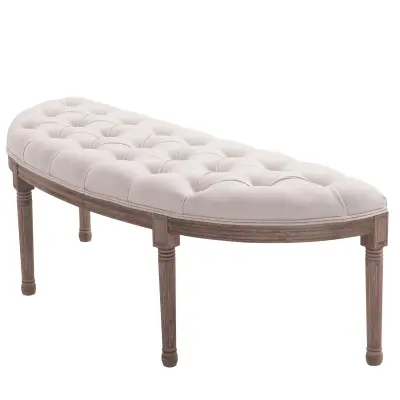 HOMCOM polkrožna klop Fondoletto z lesenim okvirjem in oblazinjenjem v slogu Chesterfield, bež, 140,5x51x48cm, bež
