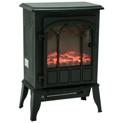 HOMCOM Talni električni kamin moči 1000 W / 2000 W z nastavljivim učinkom plamena in svetlostjo železa in stekla 39 × 23 × 56,5 cm