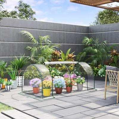 Outsunny jekleni vrtni rastlinjak s predorom in pokrovom iz PVC, 200x100x80 cm, prozoren in zelen, Outsunny