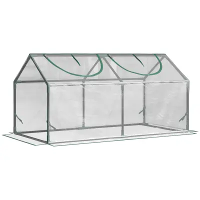 Outsunny mini vrtni rastlinjak z 2 dvižnima oknoma in PVC pokrovom proti UV-sevanju, 120x60x60cm, prozoren